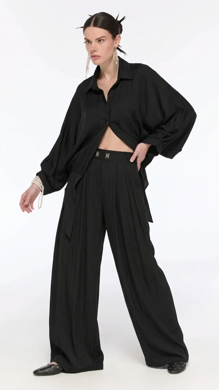 LAMANTE SİYAH İNCE DETAYLI ŞIK PANTOLON