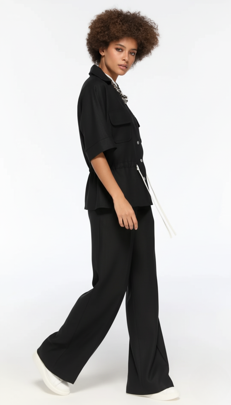 LAMANTE DÜĞME DETAYLI KETEN BLUZ