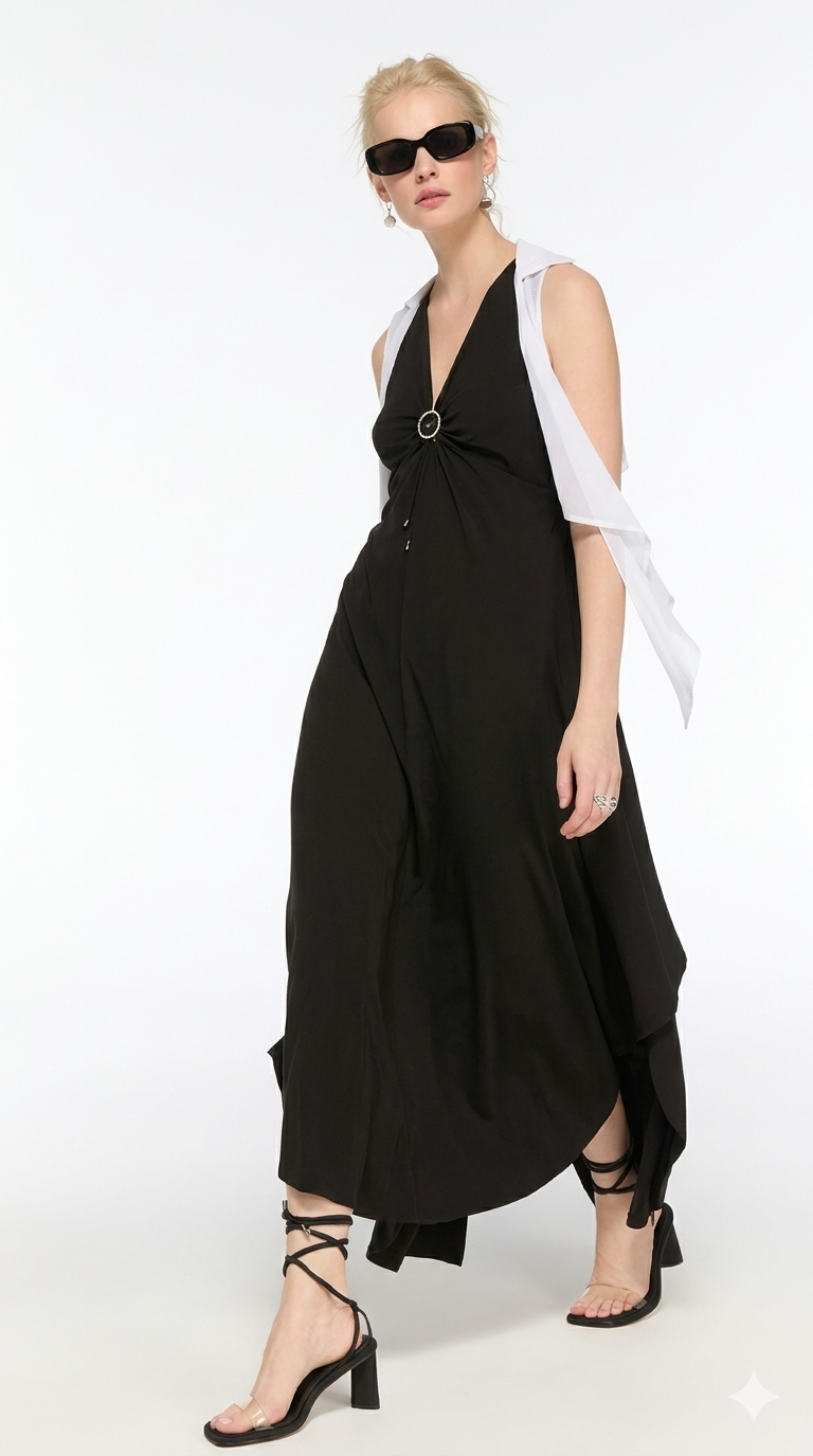 LAMANTE AKIŞKAN KUMAŞ UZUN ELBİSE